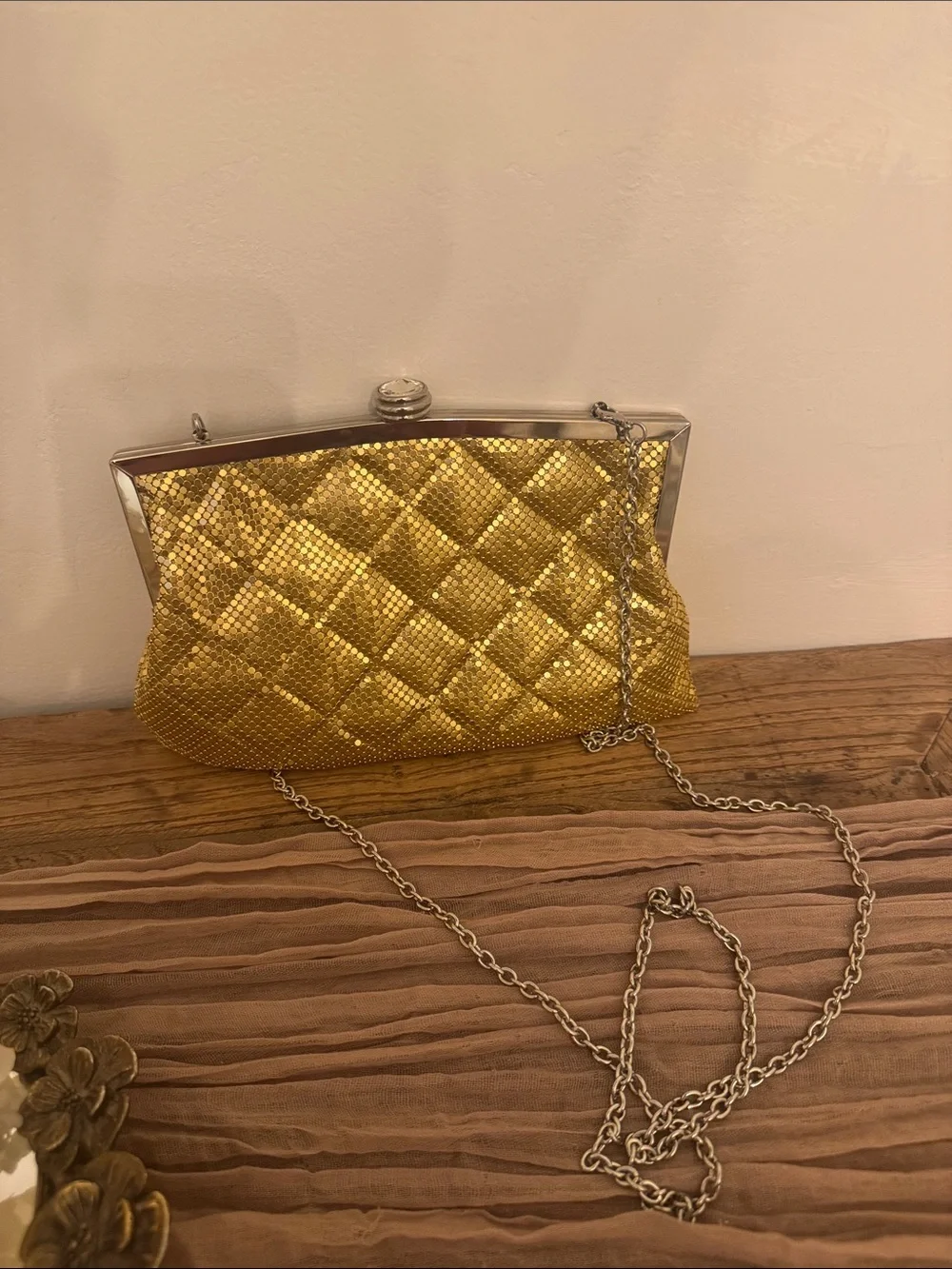 Kate Landry Gold Mesh Evening Clutch